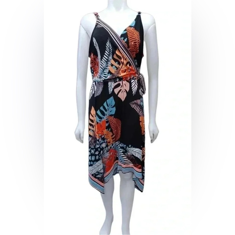 ECI NEW YORK- NORDSTROM - Tropical Print Wrap Dress With Asymmetrical Hem